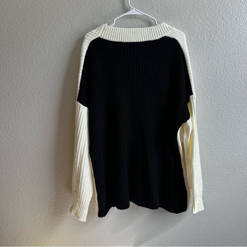 NWT Davi & Dani Brightside Patchwork Sweater Cardigan White Cream Black Small - Picture 7 of 7